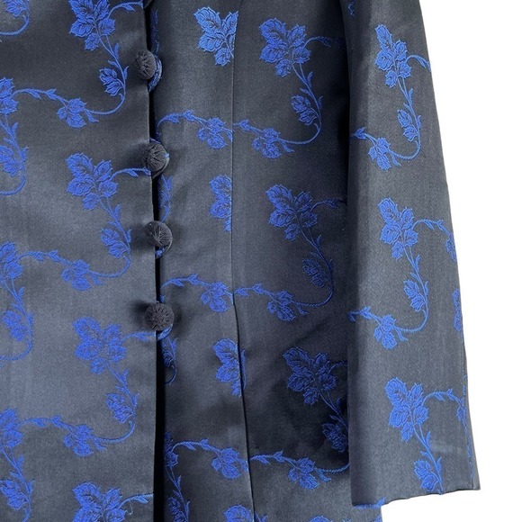 Vintage 80s Floral Jacquard Jacket‎ by Rickie Freeman in Black and Blue, Size 8 - Picture 6 of 11